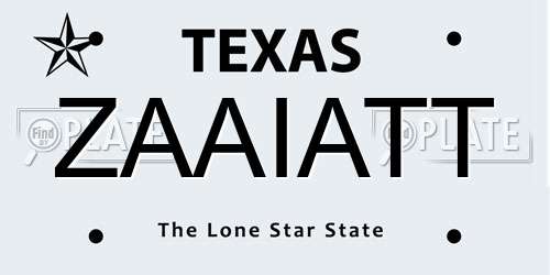 ZAAIATT Texas License Plate