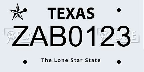 ZAB0123 Texas License Plate