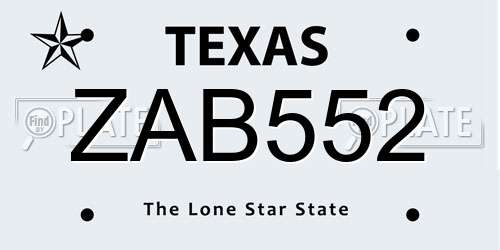 ZAB552 Texas License Plate
