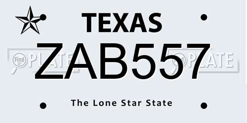ZAB557 Texas License Plate