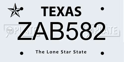 ZAB582 Texas License Plate