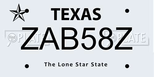ZAB58Z Texas License Plate