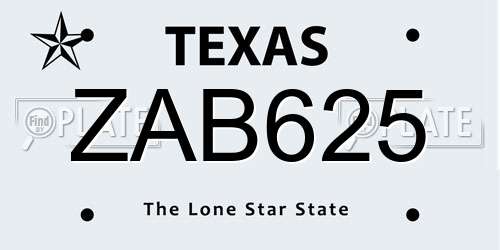 ZAB625 Texas License Plate
