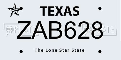 ZAB628 Texas License Plate