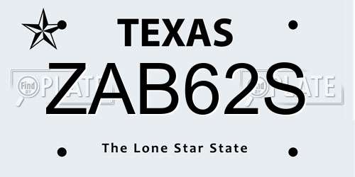ZAB62S Texas License Plate