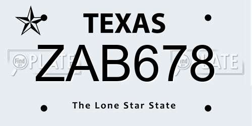 ZAB678 Texas License Plate
