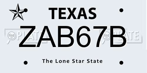 ZAB67B Texas License Plate