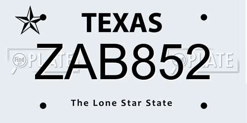 ZAB852 Texas License Plate