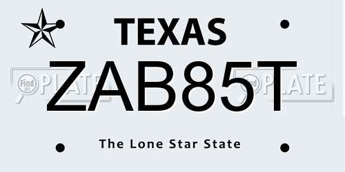 ZAB85T Texas License Plate