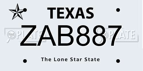 ZAB887 Texas License Plate