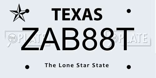 ZAB88T Texas License Plate