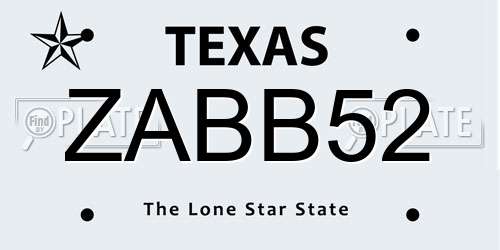 ZABB52 Texas License Plate