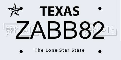 ZABB82 Texas License Plate