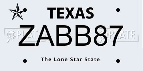 ZABB87 Texas License Plate
