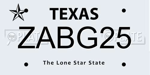 ZABG25 Texas License Plate