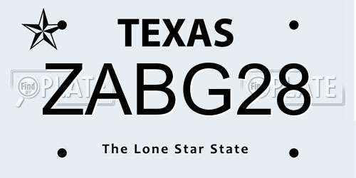 ZABG28 Texas License Plate