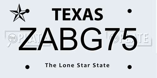 ZABG75 Texas License Plate