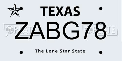 ZABG78 Texas License Plate