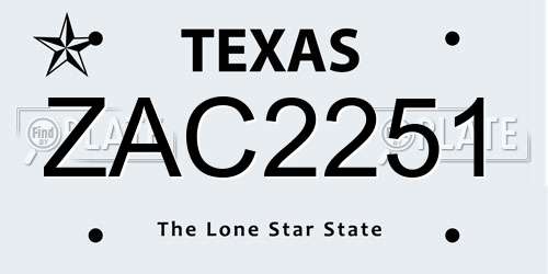 ZAC2251 Texas License Plate