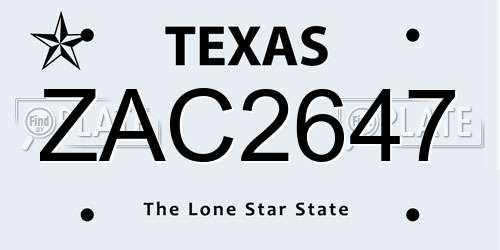 ZAC2647 Texas License Plate