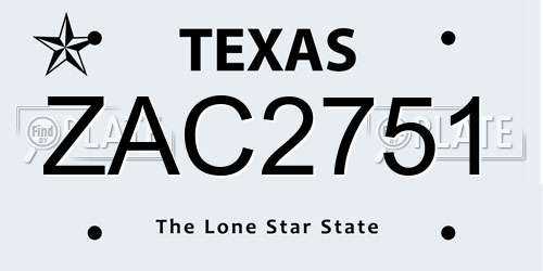 ZAC2751 Texas License Plate