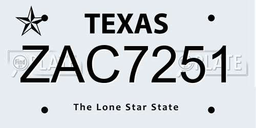 ZAC7251 Texas License Plate