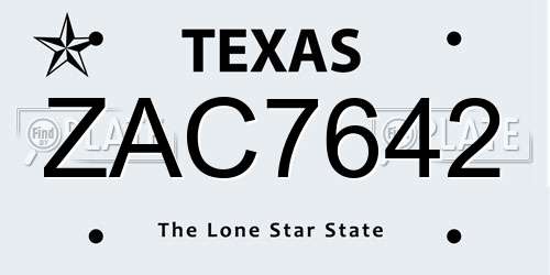 ZAC7642 Texas License Plate