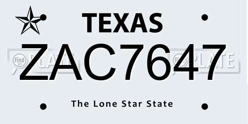 ZAC7647 Texas License Plate