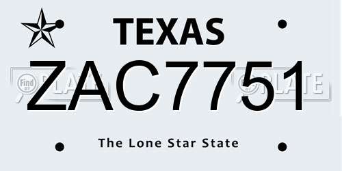 ZAC7751 Texas License Plate