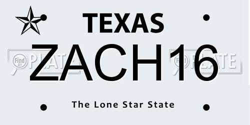 ZACH16 Texas License Plate
