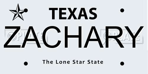 ZACHARY Texas License Plate