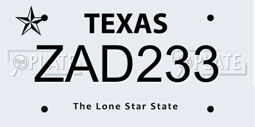 ZAD233 Texas License Plate