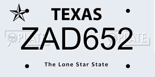 ZAD652 Texas License Plate