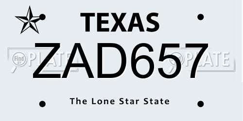 ZAD657 Texas License Plate
