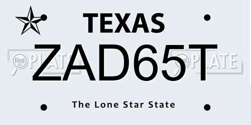 ZAD65T Texas License Plate