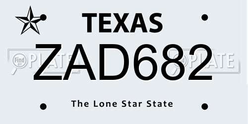 ZAD682 Texas License Plate
