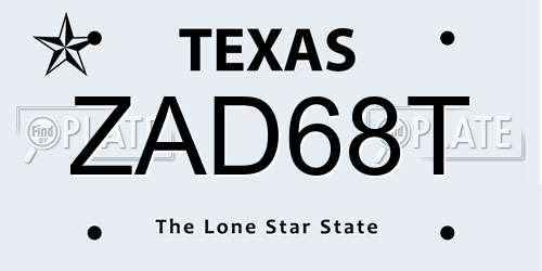 ZAD68T Texas License Plate