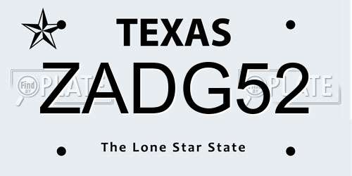 ZADG52 Texas License Plate