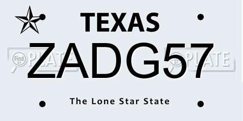 ZADG57 Texas License Plate