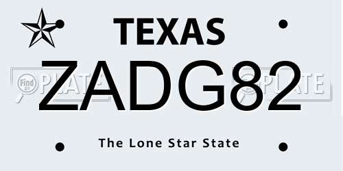 ZADG82 Texas License Plate
