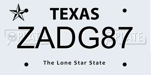 ZADG87 Texas License Plate