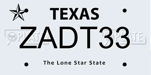 ZADT33 Texas License Plate