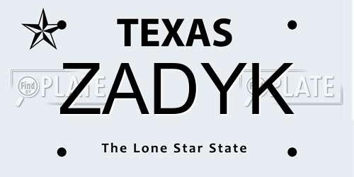 ZADYK Texas License Plate