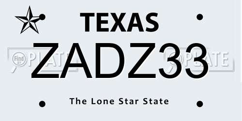 ZADZ33 Texas License Plate