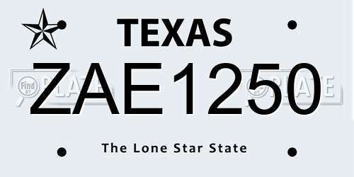 ZAE1250 Texas License Plate