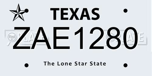 ZAE1280 Texas License Plate