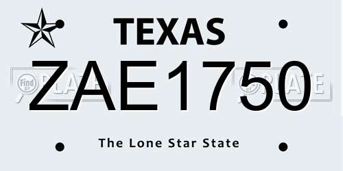 ZAE1750 Texas License Plate
