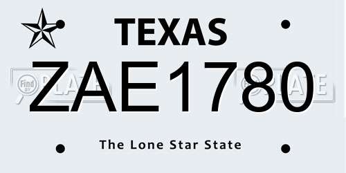 ZAE1780 Texas License Plate