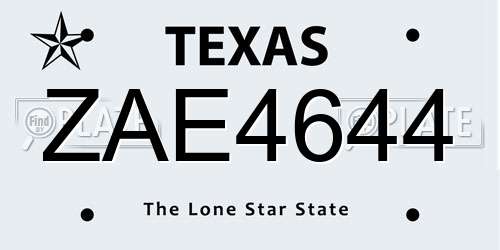 ZAE4644 Texas License Plate