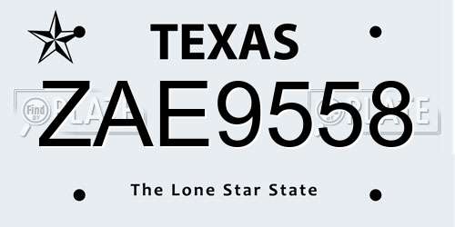 ZAE9558 Texas License Plate